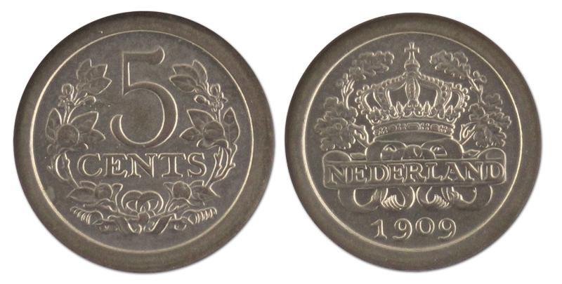 5 cent. Wilhelmina. 1909. FDC. 