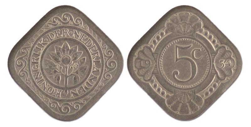 5 cent. Wilhelmina. 1934. Prachtig. 