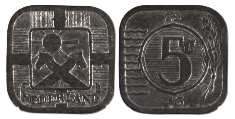 5 cent. Wilhelmina. 1943 Zink. FDC. 