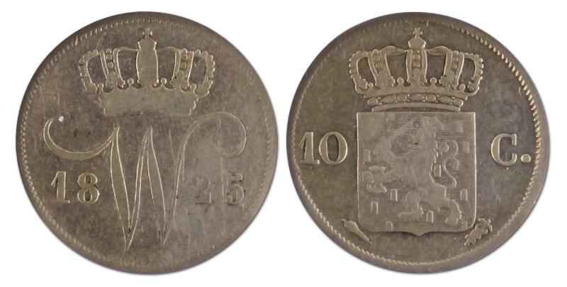 10 cent. Willem I. 1825 U. Zeer Fraai. 