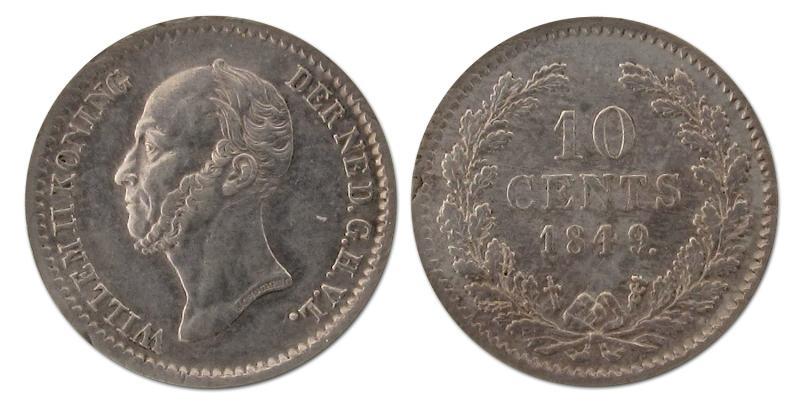 10 cent. Willem II. 1849. Prachtig. 