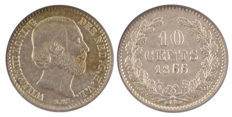10 cent. Willem III. 1855. Zeer Fraai / Prachtig. 