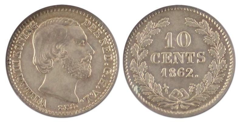 10 cent. Willem III. 1862. Zeer Fraai / Prachtig. 