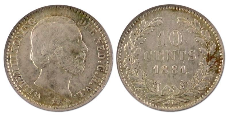 10 cent. Willem III. 1881. Zeer Fraai / Prachtig. 
