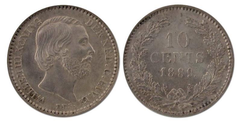 10 cent. Willem III. 1889. Prachtig. 