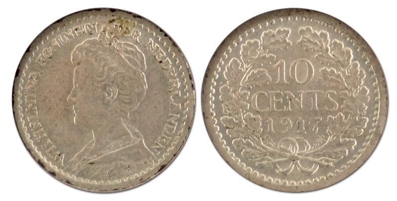 10 cent. Wilhelmina. 1917. Prachtig. 