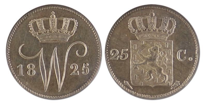 25 cent. Willem I. 1825 U. Prachtig +. 