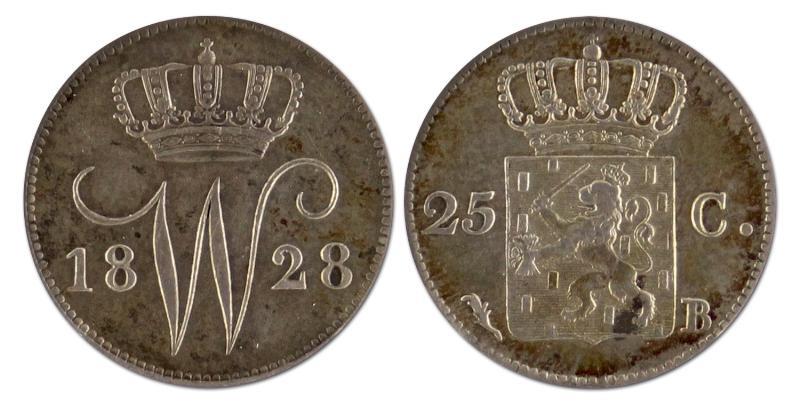 25 cent. Willem I. 1828 B. Prachtig -. 