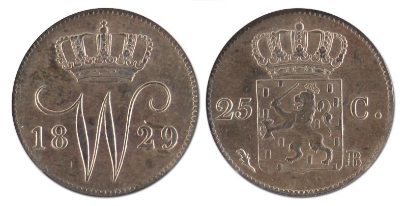 25 cent. Willem I. 1829 B. Zeer Fraai. 