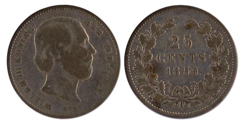 25 cent. Willem III. 1850. Fraai. 