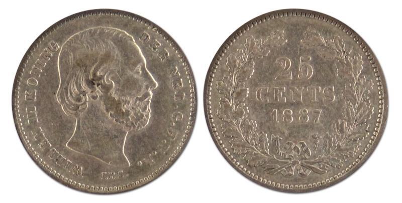 25 cent. Willem III. 1887. Fraai / Zeer Fraai. 