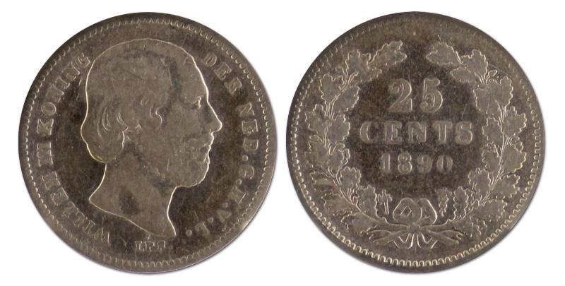 25 cent. Willem III. 1890 zonder punt. Fraai -. 