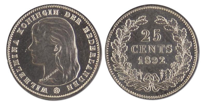 25 cent. Wilhelmina. 1892. FDC. 