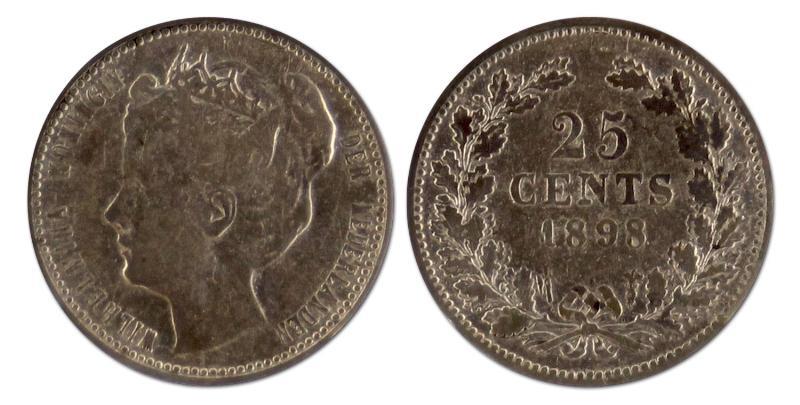 25 cent. Wilhelmina. 1898. Fraai / Zeer Fraai. 