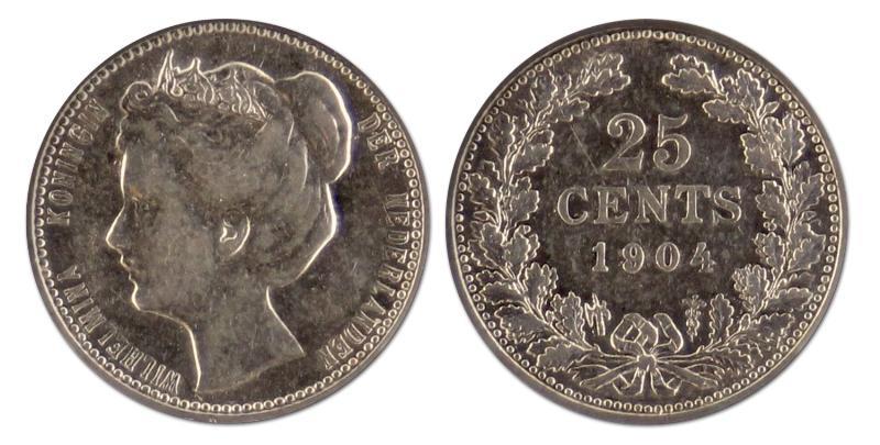 25 cent. Wilhelmina. 1904. Prachtig / FDC. 