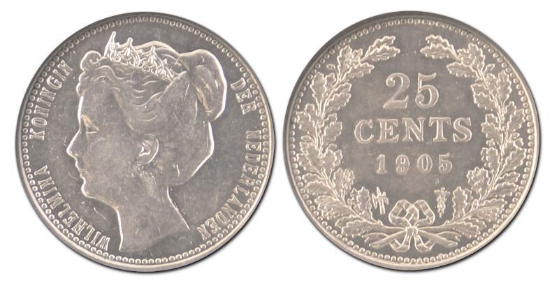 25 cent. Wilhelmina. 1905. FDC -. 