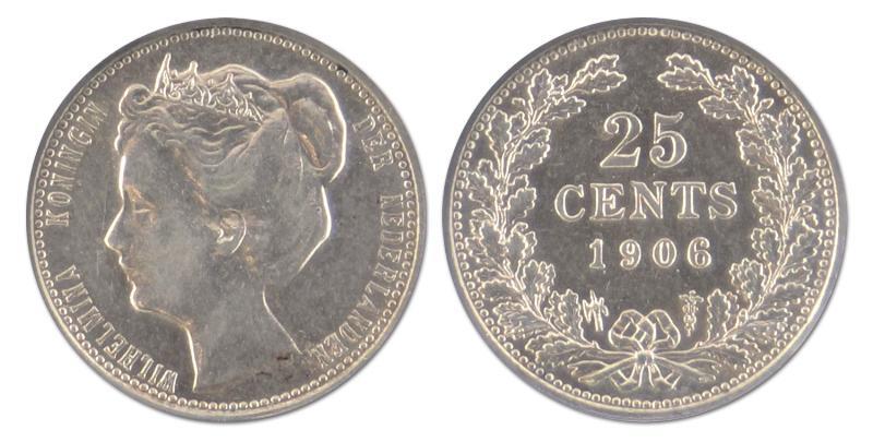 25 cent. Wilhelmina. 1906. Prachtig +. 