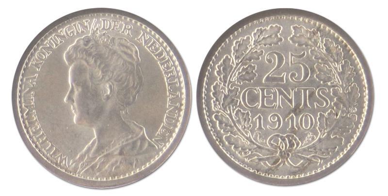 25 cent. Wilhelmina. 1910. FDC. 