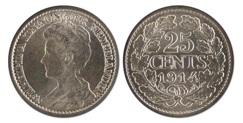 25 cent. Wilhelmina. 1914. FDC. 
