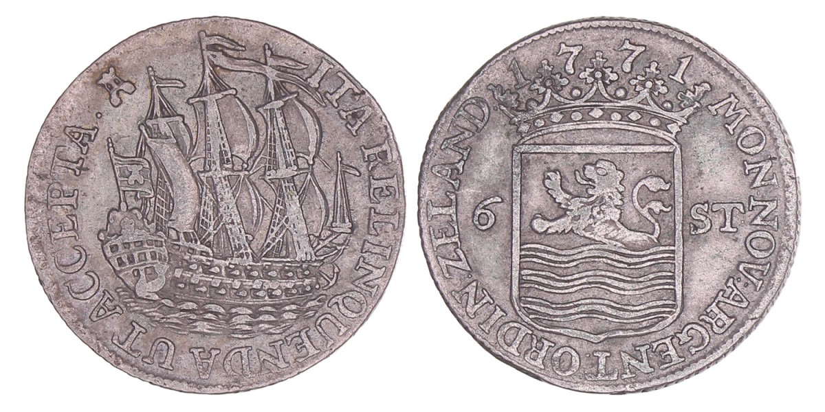 6 Stuiver of Scheepjeschelling Zeeland 1771. Zeer Fraai.