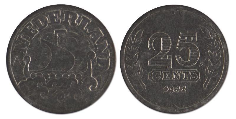 25 cent. Wilhelmina. 1941 Zink. FDC. 