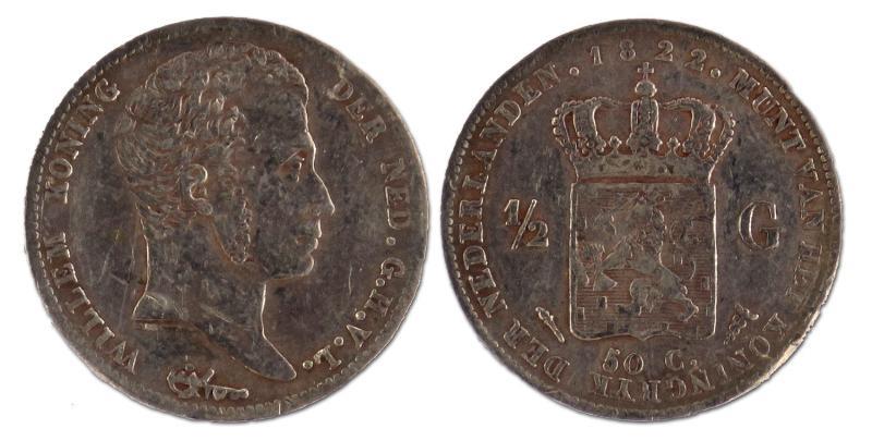 1/2 gulden. Willem I. 1822 U. Zeer Fraai / Prachtig. 