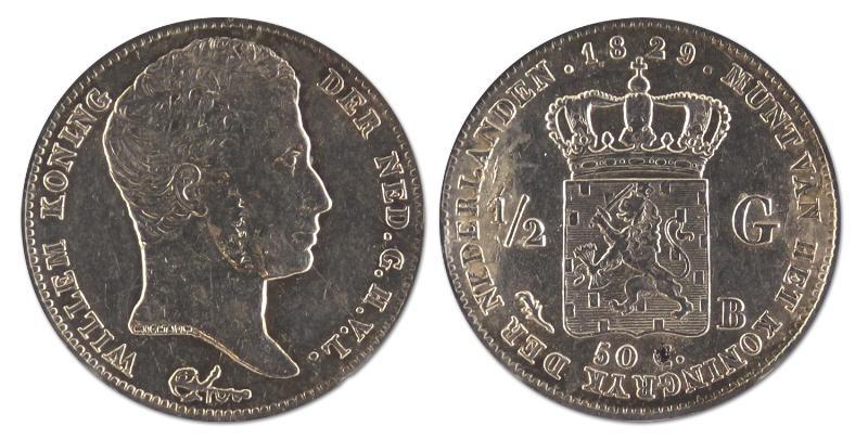1/2 gulden. Willem I. 1829 / 23 B. Zeer Fraai. 