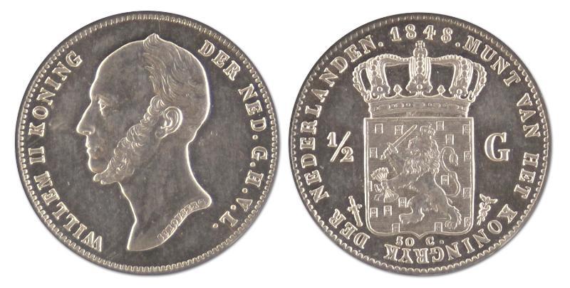 1/2 gulden. Willem II. 1848. FDC. 