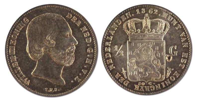 1/2 gulden. Willem III. 1862. FDC -. 