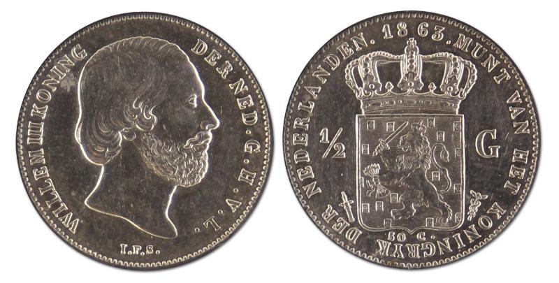 1/2 gulden. Willem III. 1863. Prachtig +. 