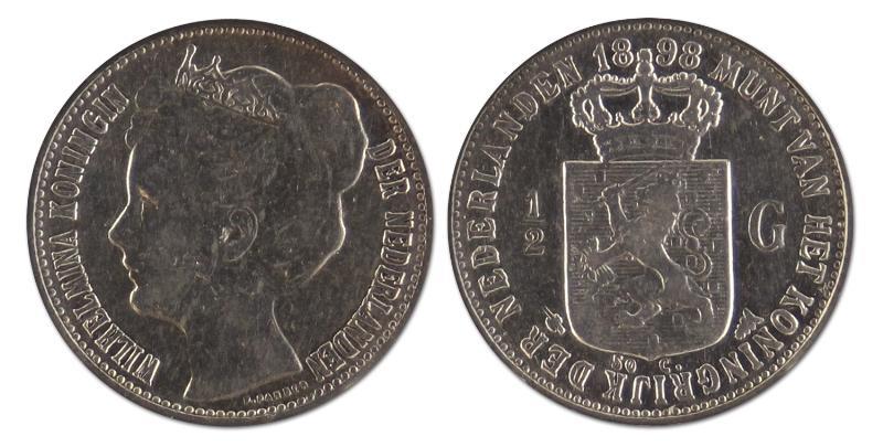 1/2 gulden. Wilhelmina. 1898. Zeer Fraai -. 