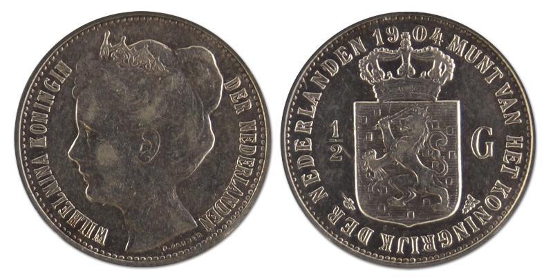 1/2 gulden. Wilhelmina. 1904. Zeer Fraai +. 