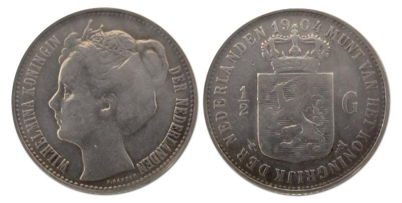 1/2 gulden. Wilhelmina. 1904. Fraai. 