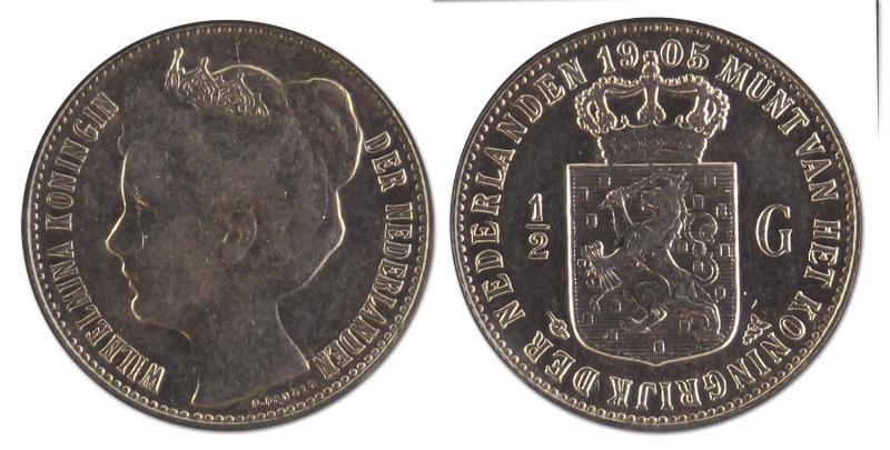 1/2 gulden. Wilhelmina. 1905. Prachtig / FDC. 