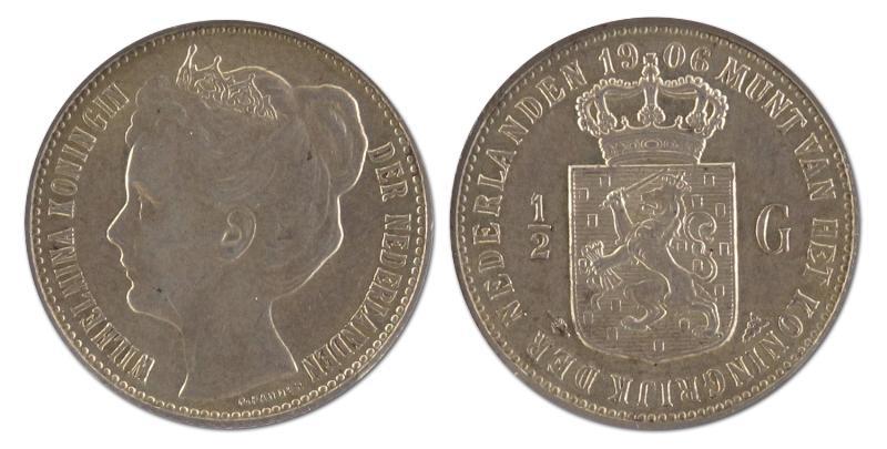 1/2 gulden. Wilhelmina. 1906. Prachtig / FDC. 