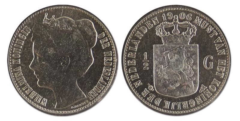 1/2 gulden. Wilhelmina. 1906. Fraai / Zeer Fraai. 
