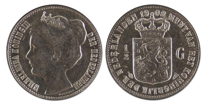 1/2 gulden. Wilhelmina. 1908. FDC -. 
