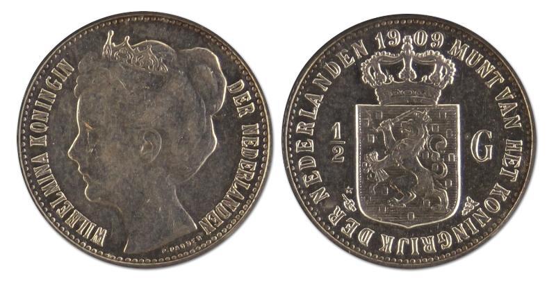 1/2 gulden. Wilhelmina. 1909. Prachtig / FDC. 