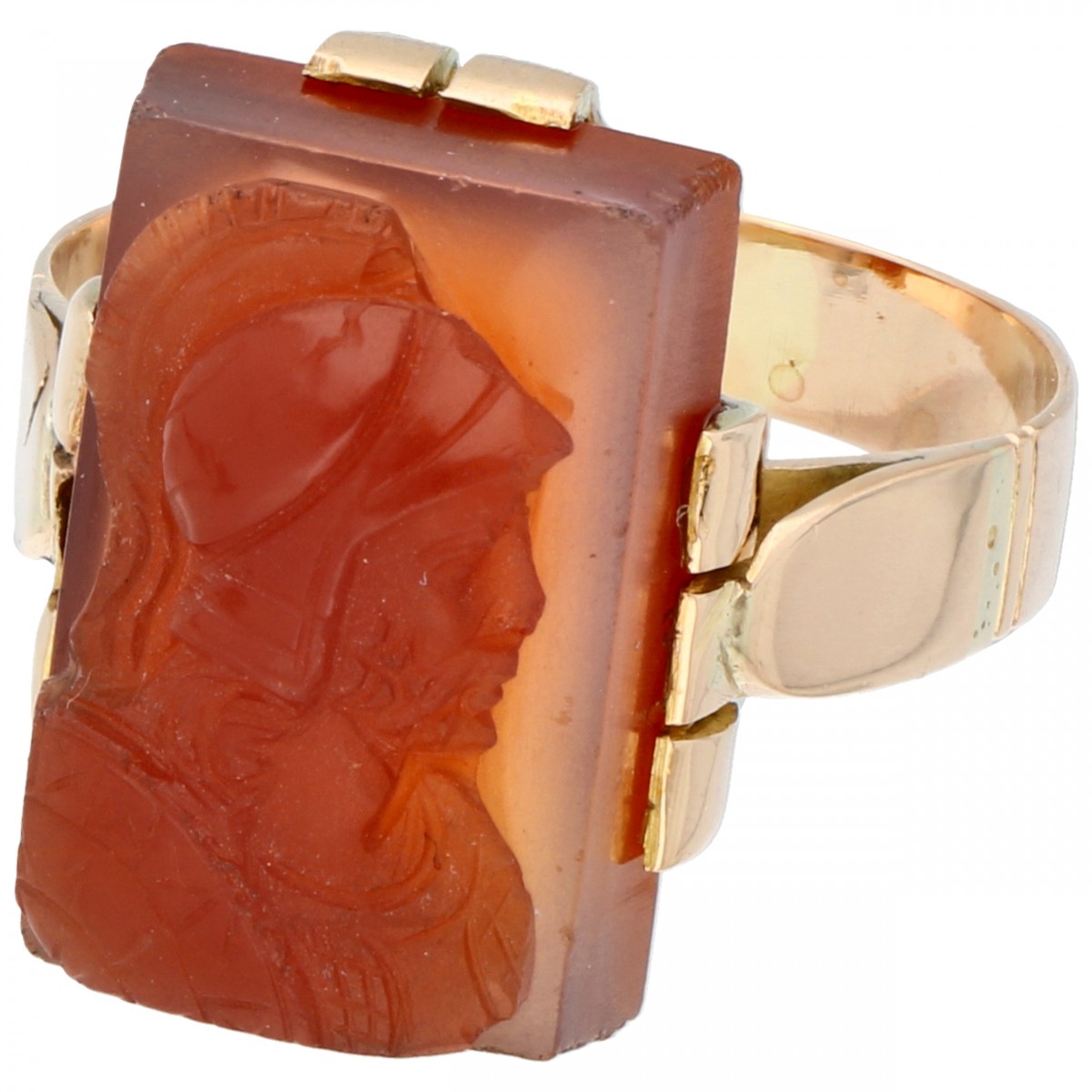 Rosegouden ring met agaat cameé van Romeinse centurion - 14 kt.