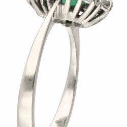 Witgouden rozet ring, met ca. 0.30 ct. diamant en natuurlijke smaragd - 18 kt.