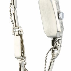 14 kt. Witgouden art deco dames polshorloge bezet met ca. 0.26 ct. diamant.