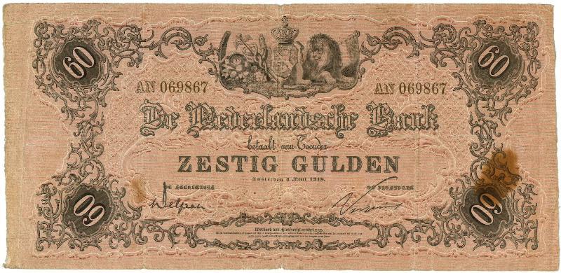 Nederland. 60 gulden. Bankbiljet. Type 1860. - Zeer Fraai +.
