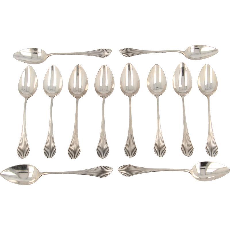 Art Deco Zilveren Theelepeltjes model Palmet (12x)