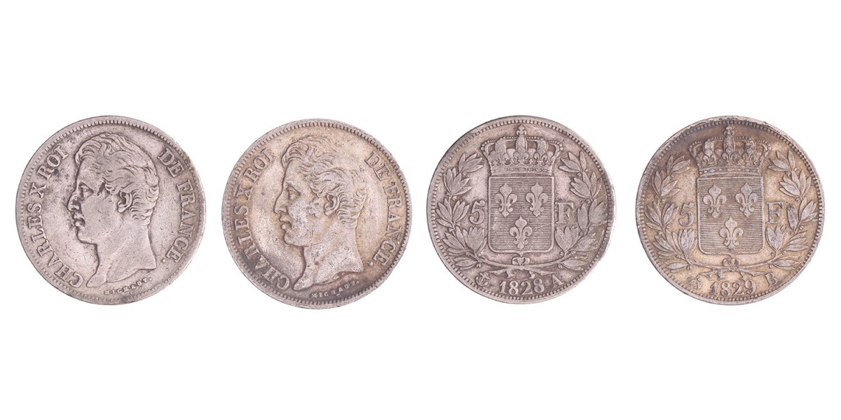 France. Louis Philippe I. (2) 5 Francs. 1828 A and 1829 B.