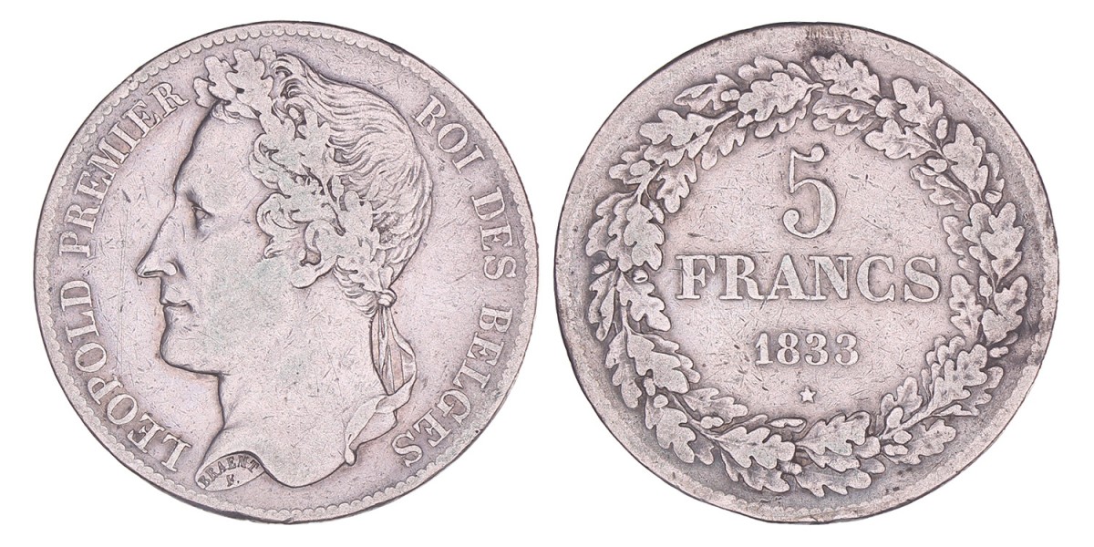 Belgium. Leopold I. 5 Francs. 1833.