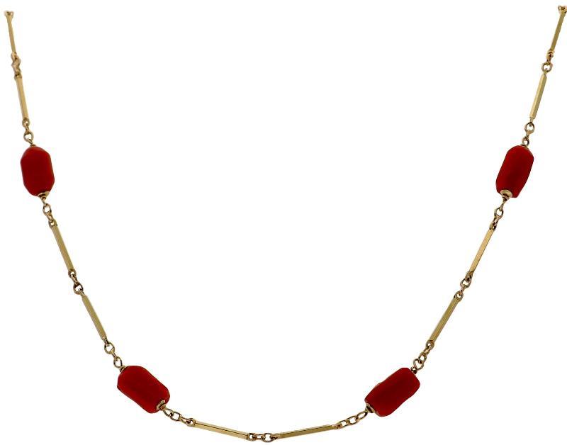 Geelgouden collier met bloedkoralen schakels, 14 karaat