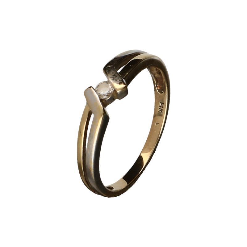 Bi-color gouden ring bezet met een briljant geslepen diamant, 14 karaat
