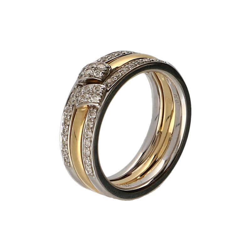 Geel- met witgouden ring bezet met 42 briljant geslepen diamanten, 18 karaat