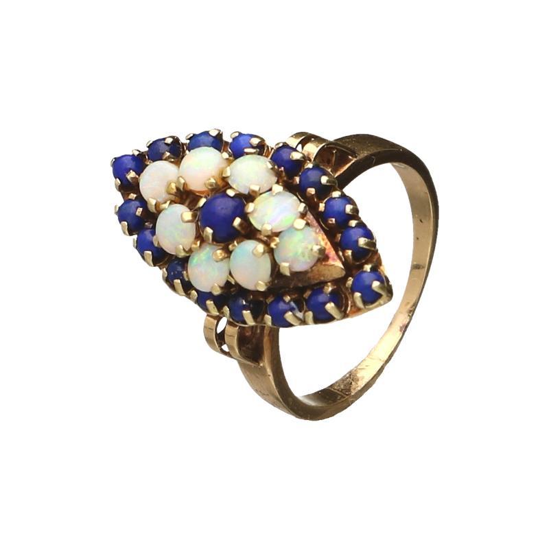 Geelgouden ring met lapis lazuli en opalen, 14 karaat