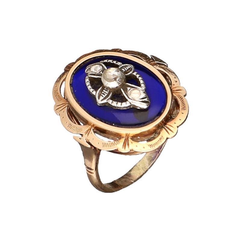 Antiek rosé gouden ring met roosdiamanten, 14 karaat